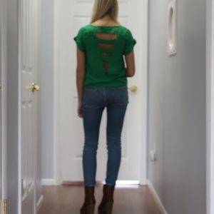 Green tee cut out back